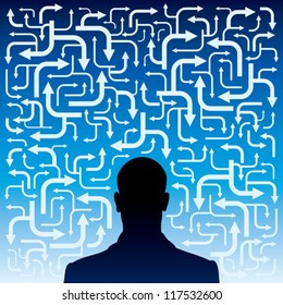man with arrow background