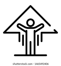 Man with an arrow up behind icon. Outline man with an arrow up behind vector icon for web design isolated on white background