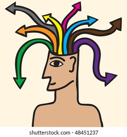 man with  arrow of colors that leave their head