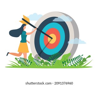 A man with an arrow is running towards his goal along a winding road, motivation is advancing, the path to achieving the goal is high, through clouds or stairs, steps of achievement, steps