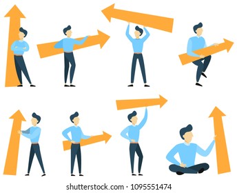 Man with arrow set. Sign of direction and growth.