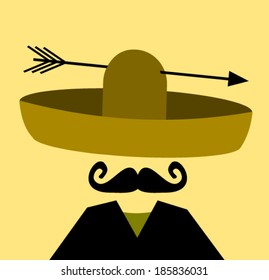 man with arrow through sombrero