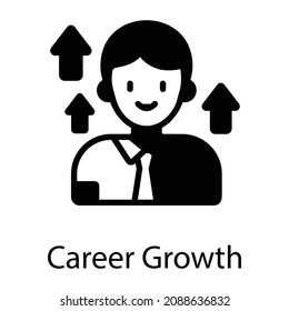 Man with arrows denoting career growth in solid icon 