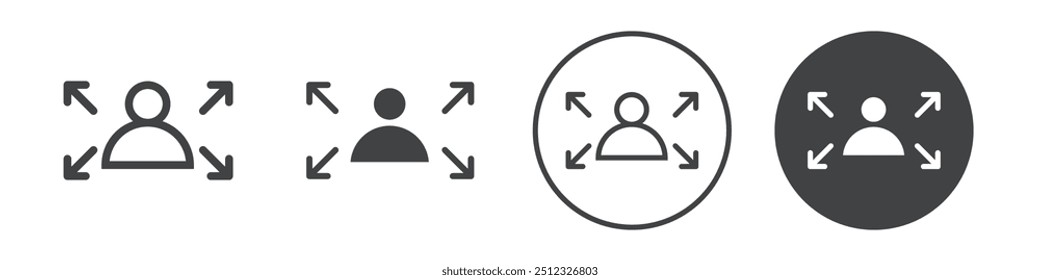 Man with arrows in four directions icon Vector logo outline
