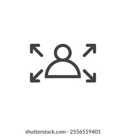 Man with arrows in four directions icon Vector logo outline