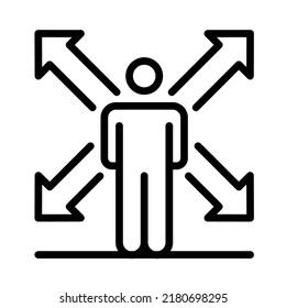 Icono de hombre y flechas. Diseño sencillo. vector de contorno. Aislado sobre fondo blanco.
