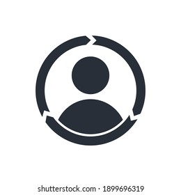 Man and arrows movement. Vector icon isolated on white background.