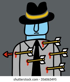Man with arrows stuck in the body