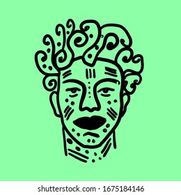 Man art drawing, illustration, vector on white background.