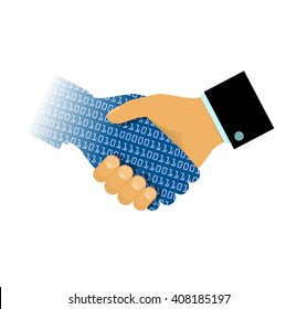 Man and Artificial Intelligence. Cyber communication design concept.  Symbol of connection between people and computer AI technology. VECTOR