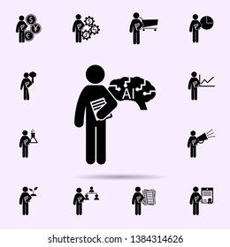 man with artificial intelligence degree icon. Universal set of student degree for website design and development, app development