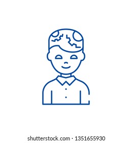 Man with artificial intelligence line icon concept. Man with artificial intelligence flat  vector symbol, sign, outline illustration.