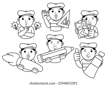 man artist cartoon character line art