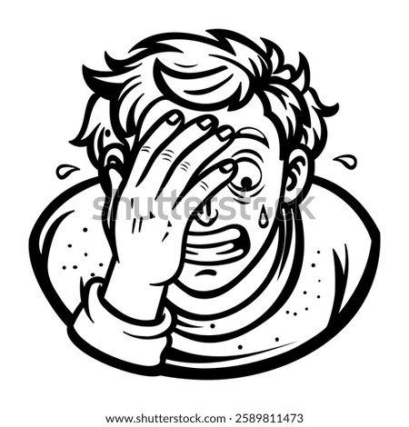 A man ashamed of his guilty, glyph style sticker 