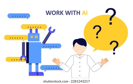 Man asking ai question. People using ai to work. Work with Artificial intelligence.