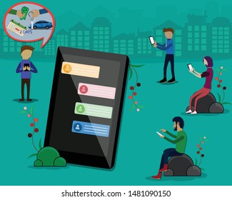 A man was asking in chat group about renting a car for 2 days - vector Illustration

Vector; Technology; Innovation; Finance; sharing economy