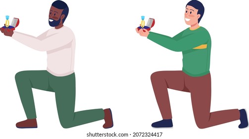 Man asking for marriage semi flat color vector character set. Posing figure. Full body person on white. Sweater weather isolated modern cartoon style illustration for graphic design and animation pack