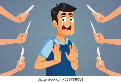 
Man Asking No Photographing and Privacy Respect Vector Illustration. Unhappy person being staked and photograph without consent
