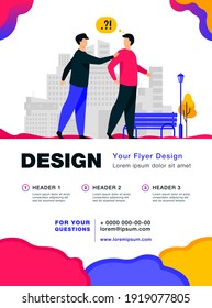 Man asking question other man in park. Problem, confusion. Flat vector illustration. Talk and search service concept can be used for presentations, banner, website design, landing web page