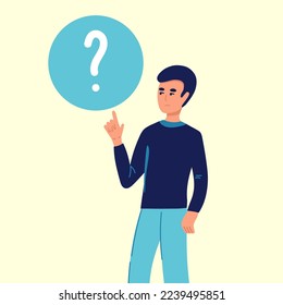 man asks a question Person thinking about question of good investment flat vector illustration. Financial cost, payment concept for banner, website design or landing web page