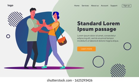 Man assaulting on woman outside. Defense, fight, criminal flat vector illustration. Crime, violence, abuse concept for banner, website design or landing web page