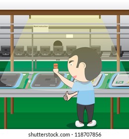 Man assembly in Process Production Television of Vector