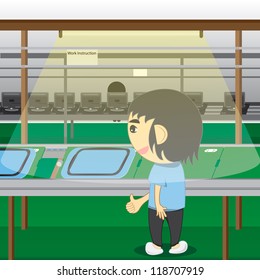 Man assembly in Process Production Television of Vector