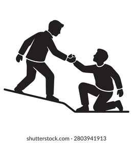 Man Assisting Another Person Getting Up From Kneeling Position On Ground