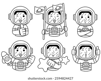 man astronaut cartoon character line art