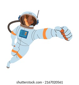 Man Astronaut Character in Outer Space in Spacesuit Flying in the Air Vector Illustration