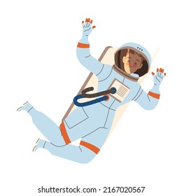 Man Astronaut Character in Outer Space in Spacesuit Flying in the Air Vector Illustration