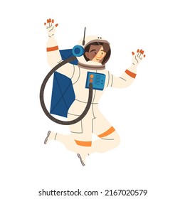 Man Astronaut Character in Outer Space in Spacesuit Flying in the Air Vector Illustration