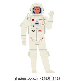 man in an astronaut costume isolated on a white background. The young cosmonaut is drawn in a flat cartoon style. stock vector illustration. EPS 10.