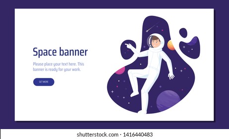 A man in an astronaut costume leaves outer space. Vector flat illustration.