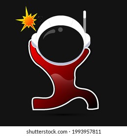 Man with astronaut helmet dreams of space travel, vector art illustration.