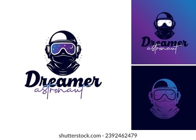 A man in a astronaut helmet logo design template. This asset is suitable for designs related to space exploration, imagination, dreaming, and adventure.