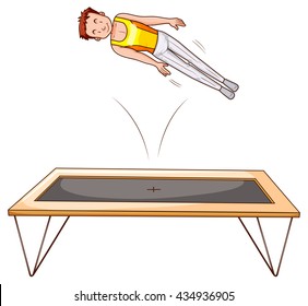 Man athlete jumping on trampoline illustration