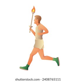 Man athlete with the Olympic torch running on a white background