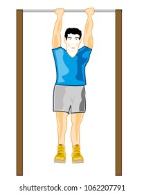 Man athlete on atheletic projectile horizontal bar