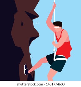 man athlete practicing climbing character