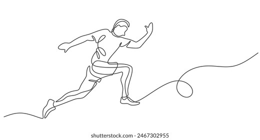 Man athlete running fast in one continuous single line art drawing style. Adventure traveling outdoor sport concept vector illustration.