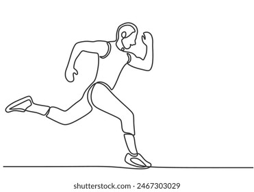 Man athlete running fast in one continuous single line art drawing style. Adventure traveling outdoor sport concept vector illustration.