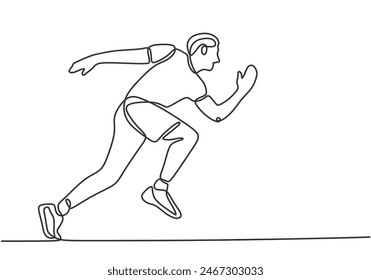 Man athlete running fast in one continuous single line art drawing style. Adventure traveling outdoor sport concept vector illustration.