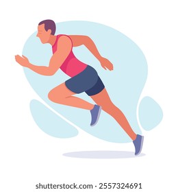 Man Athlete Running Long Distance Marathon Vector Illustration