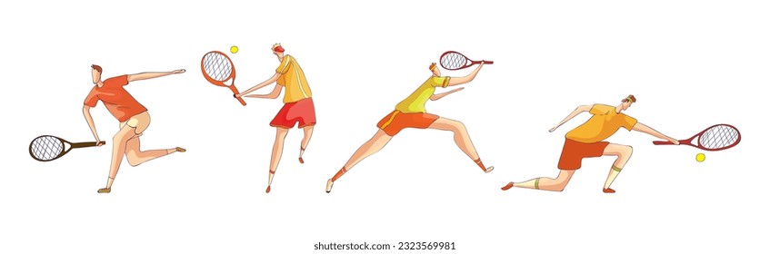 Man Athlete in Sportswear with Racket Playing Tennis Vector Set