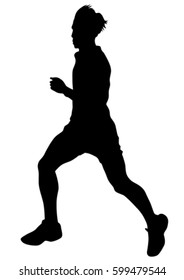 Man athletes on running race on white background