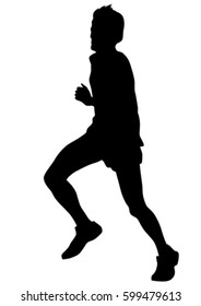 Man athletes on running race on white background