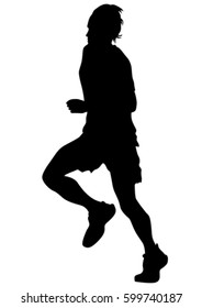 Man athletes on running race on white background