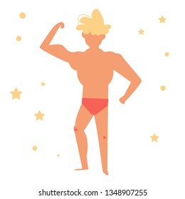 Man of athletic build on the beach Vector. Cartoon. Isolated art on white background. Flat