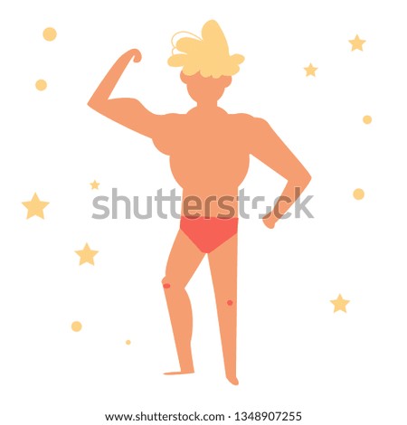 Man of athletic build on the beach Vector. Cartoon. Isolated art on white background. Flat